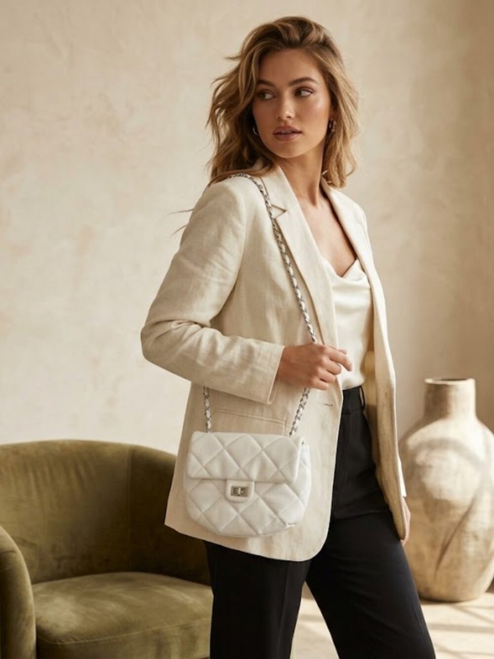 Forever 21 Women's Quilted Shoulder Bag | Chain Link Strap Clutch Purse